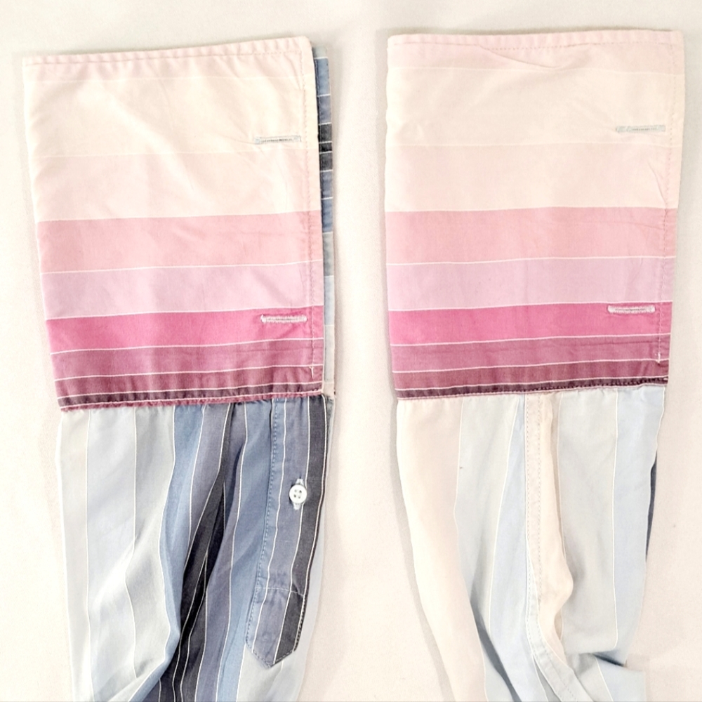 Mens Ted Baker Blue Pink Stripe Buttondown French Cuff Cotton Dress Shirt 4 L - Picture 4 of 15